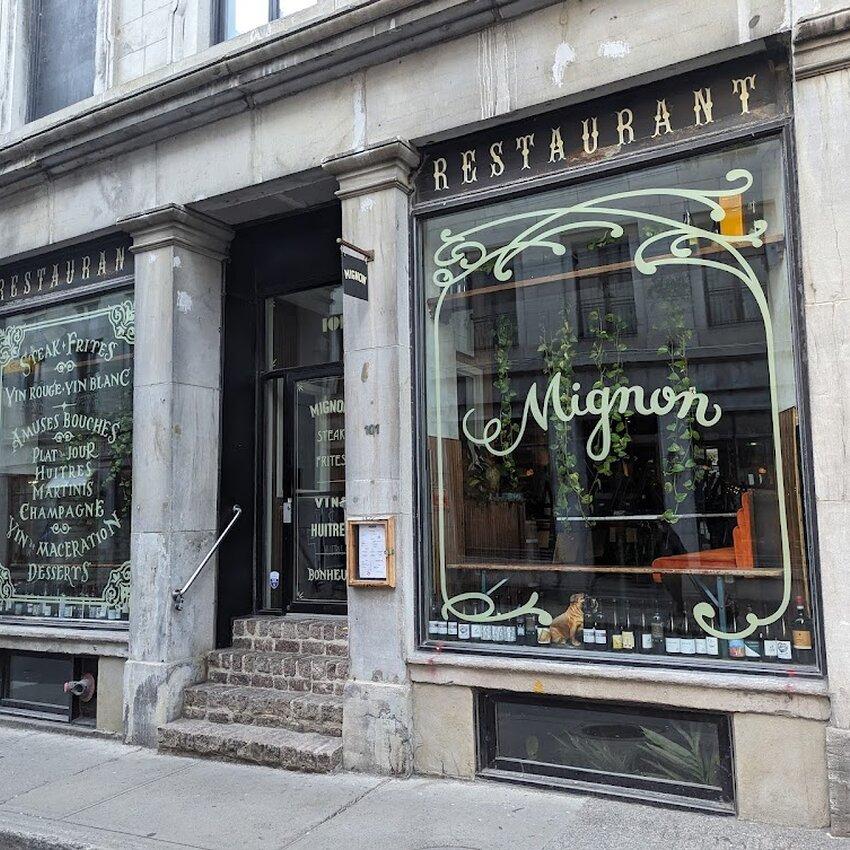 Mignon Steak exterior on Rue Saint-Paul Ouest in Old Montréal.
